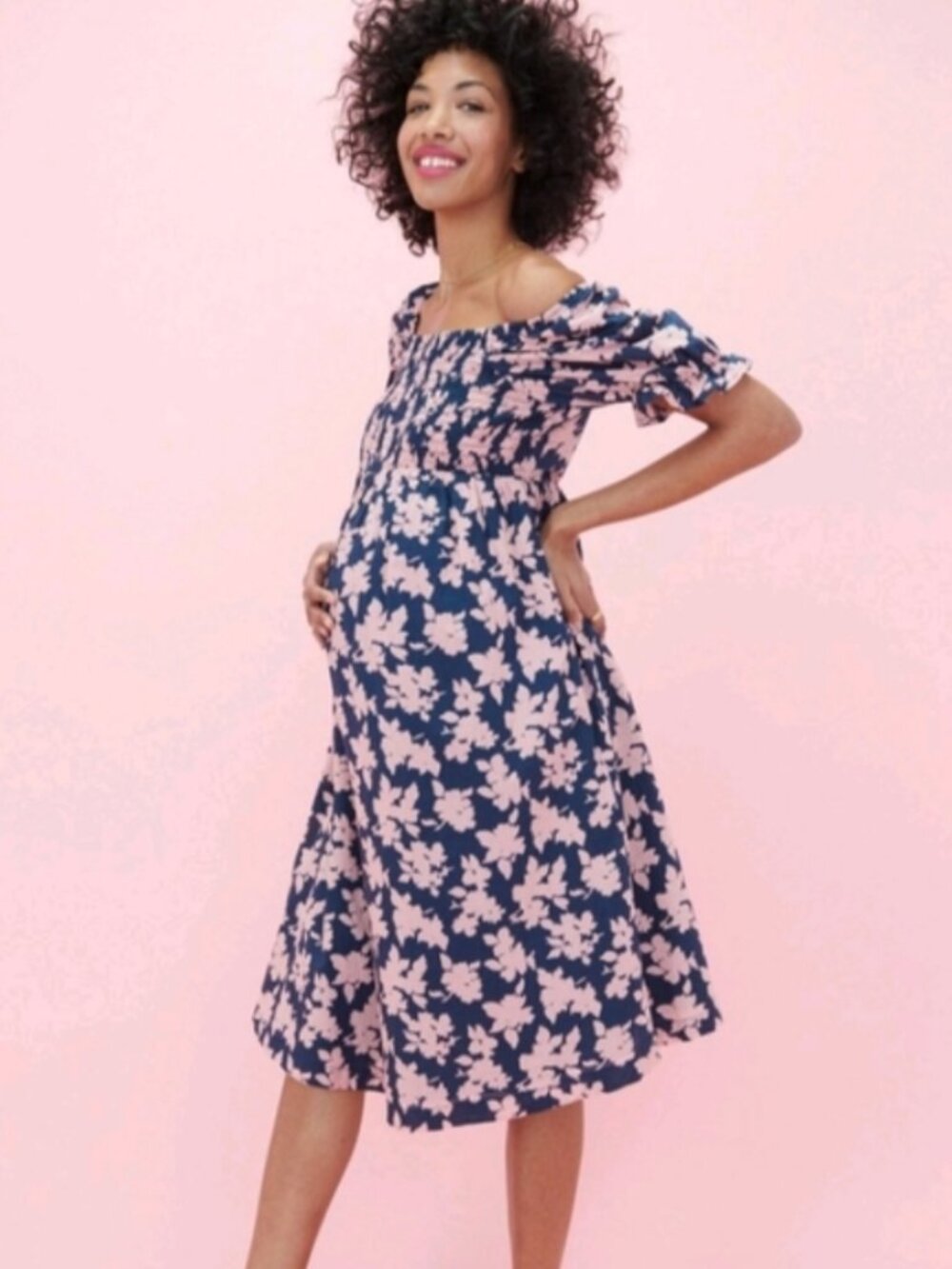 The Nines by HATCH™ Cotton Maternity Dress Blue & Pink, Size M, NWOT